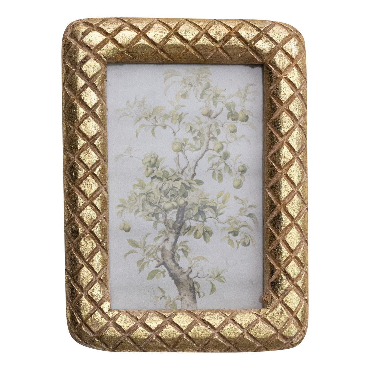 Hello Honey Carved Mango Wood Photo Frame with Diamond Pattern, Gold Foil Finish